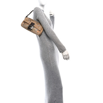 FENDI Linen Crystal Floral Beaded Baguette Beige Multicolor