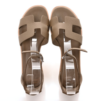 HERMES Epsom Santorini Sandals 37 Etoupe
