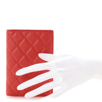 CHANEL Lambskin Quilted Passport Holder Red