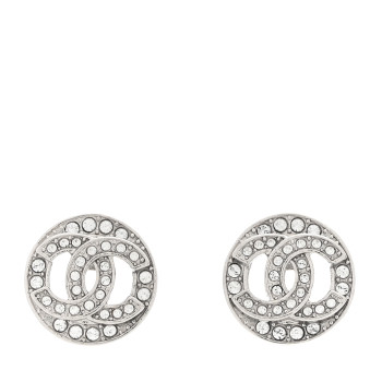 CHANEL Crystal CC Round Earrings Silver