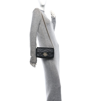 GUCCI Calfskin Matelasse Mini GG Marmont Shoulder Bag With Case  Black White