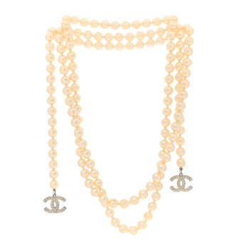 CHANEL Pearl CC Long Wrap Necklace Silver