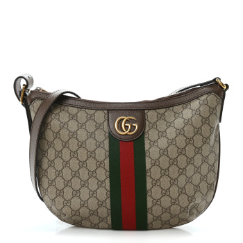 GUCCI GG Supreme Monogram Web Small Ophidia Half Moon Hobo Brown