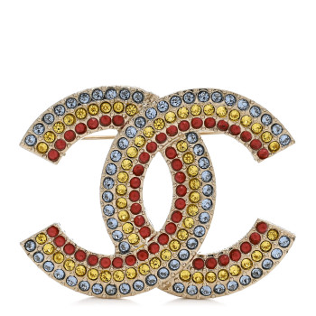 CHANEL Metal Crystal CC Brooch Yellow Red Blue