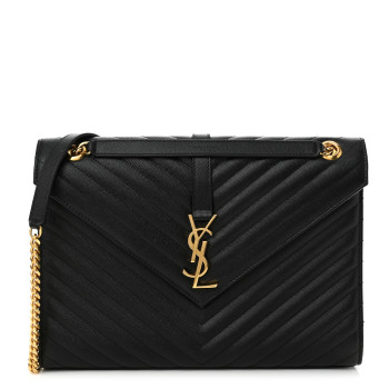 SAINT LAURENT Grain De Poudre Matelasse Chevron Large Monogram Satchel Black