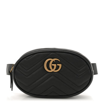 GUCCI Calfskin Matelasse GG Marmont Belt Bag 85 34 Black