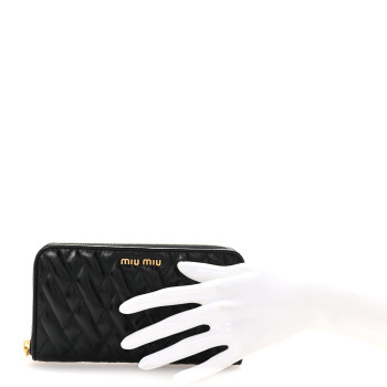 MIU MIU Vitello Shine Matelasse Zip Around Wallet Black