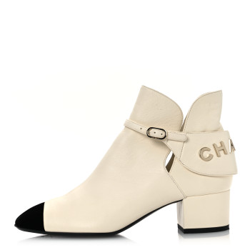 CHANEL Lambskin Velvet Cap Toe Short Ankle Boots 37 White