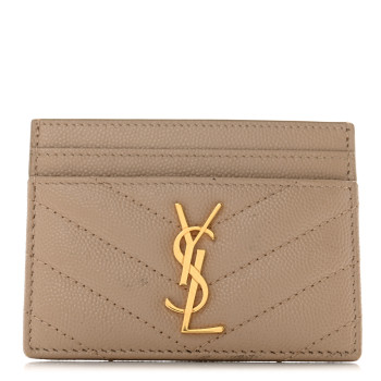 SAINT LAURENT Grain De Poudre Matelasse Chevron Monogram Credit Card Case Nude Powder