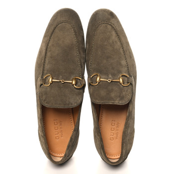 GUCCI Suede Horsebit Mens Jordaan Loafers 9.5 Olive Green
