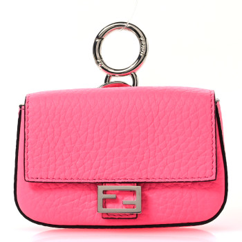 FENDI Cuoio Romano Micro Baguette Charm Rosa Fluo