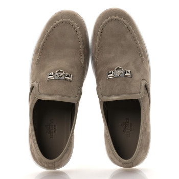 HERMES Suede Goatskin Nappa Jour Loafers 36 Beige