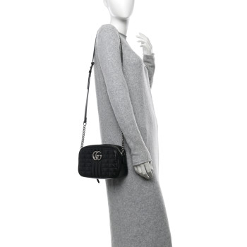 GUCCI Calfskin Matelasse Aria Small GG Marmont Chain Shoulder Bag Black