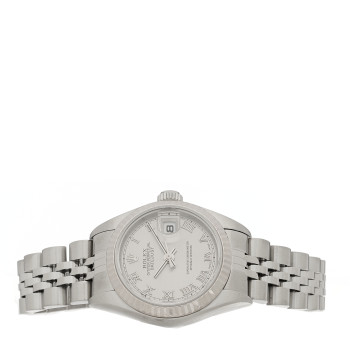 ROLEX Stainless Steel 18K White Gold 26mm Oyster Perpetual Datejust Watch Silver Roman 79174