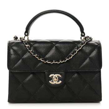 CHANEL Caviar Quilted Top Handle Clutch With Chain Black