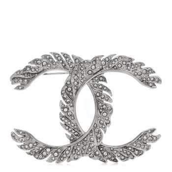 CHANEL Crystal Large CC Brooch Silver