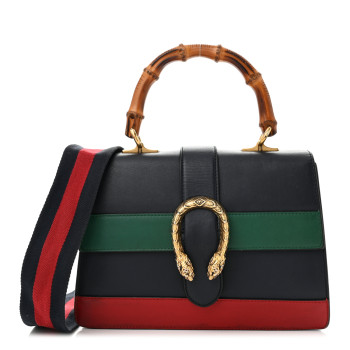 GUCCI Moon Calfskin Bamboo Web Medium Dionysus Top Handle Bag Blue Emerald Hibiscus Red