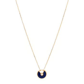 CARTIER 18K Yellow Gold Diamond Lapis Lazuli XS Amulette de Cartier Pendant Necklace
