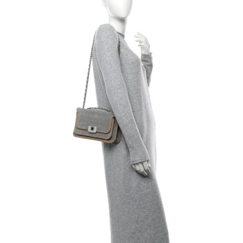 CHANEL Suede Chocolate Bar Whipstitch Mademoiselle Flap Blue