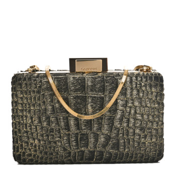 LANVIN Ponyhair Crocodile Print Clutch Black Gold