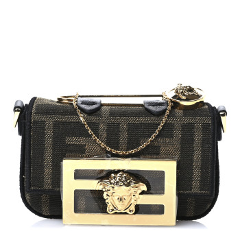 FENDI X VERSACE Fabric Jacquard Fendace FF Nano Brooch Baguette Tobacco Black