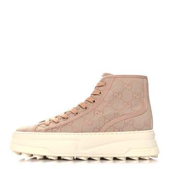 GUCCI New Canvas GG Monogram Womens Tennis 1977 High Top 55mm Platform Sneakers 38 Skin Rose Dark Skin Rose