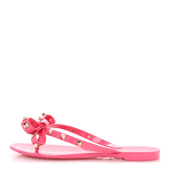 VALENTINO GARAVANI PVC Jelly Rockstud Bow Thong Sandals 35 Peony