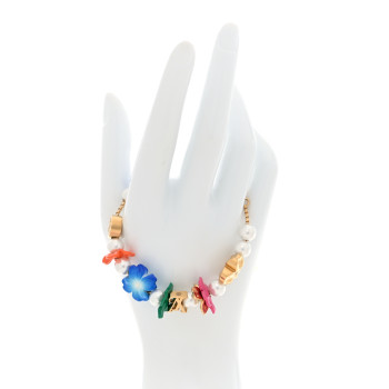 LOUIS VUITTON Metal Glass Pearl Surfin Flower Bracelet Gold Multicolor