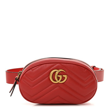 GUCCI Calfskin Matelasse GG Marmont Belt Bag 85 34 Hibiscus Red