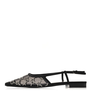 GUCCI Tela Retino Kid Scamosciato Crystal GG Monogram Square Demi Ballet Flats 38.5 Black