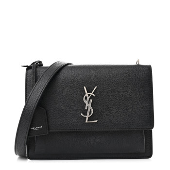SAINT LAURENT Grained Calfskin Medium Monogram Sunset Satchel Black