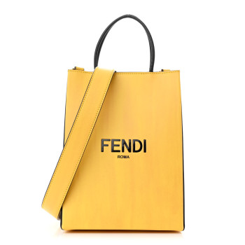 FENDI Vitello Fluffy Logo Small Pack Shopper Tote Yellow Box Black