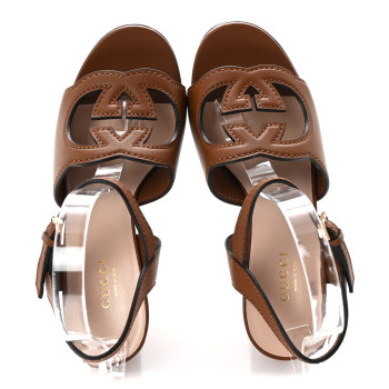 GUCCI Cosmos Softy Calfskin Wooden Interlocking G Cut-Out 30/120mm Platform Sandals 36.5 Cuir