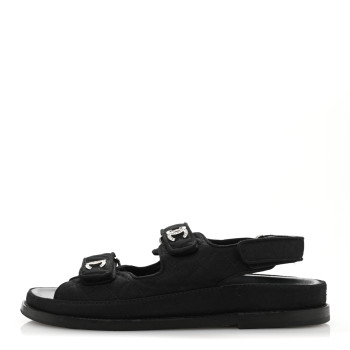 CHANEL Mixed Fibers Velcro Dad Sandals 37.5 Black