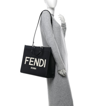 FENDI Vitello King Plexiglass Medium Fendi Sunshine Shopper Tote Black White