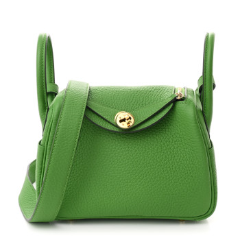 HERMES Taurillon Clemence Mini Lindy 20 Vert Yucca