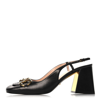 GUCCI Malaga Kid Horsebit 75mm Slingback Pumps 39 Black