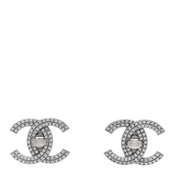CHANEL Crystal CC Turnlock Earrings Silver