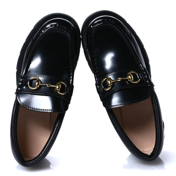 GUCCI Magnum Calfskin Nappa Samoa Womens Horsebit Platform Chunky Lug Sole 40mm Loafers 35 Black