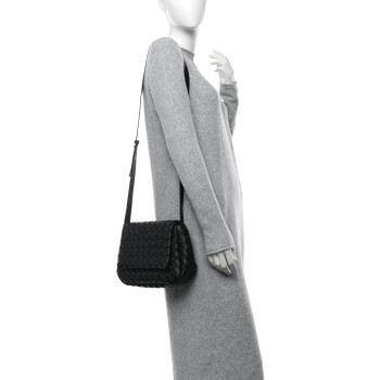 BOTTEGA VENETA Nappa Intrecciato Small Cobble Messenger Bag Black
