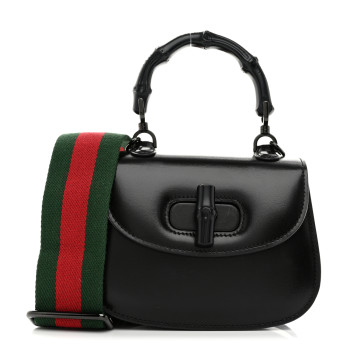 GUCCI Boarded Dyana Lux Calfskin Web Monochrome Mini Bamboo 1947 Top Handle Bag Black