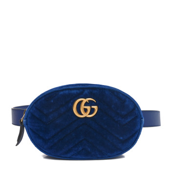 GUCCI Velvet Matelasse GG Marmont Belt Bag 75 30 Cobalt Blue
