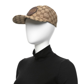 GUCCI Monogram Textured Dollar Calfskin Zeno Baseball Hat M Beige