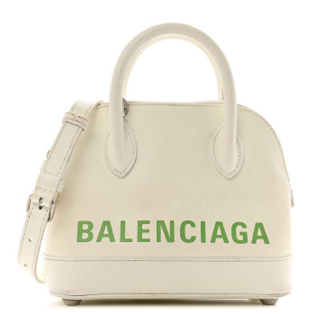 BALENCIAGA Grained Calfskin Logo XXS Ville Top Handle Bag White Light Green