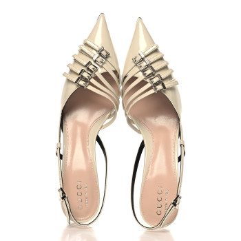 GUCCI Patent Regents Slingback Pumps 37.5 New Ivoire
