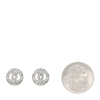 CHANEL Crystal CC Round Earrings Silver
