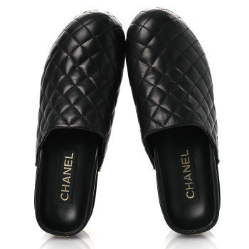 CHANEL Lambskin Quilted CC Clogs 39 Black