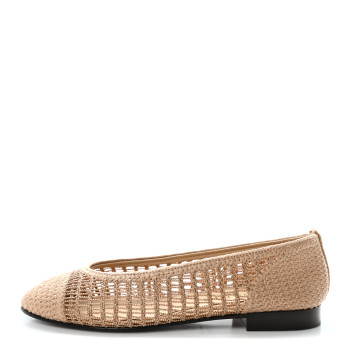 CHANEL Raffia Cap Toe Ballerina Flats 37.5 Dark Beige
