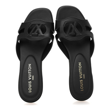 LOUIS VUITTON Calfskin LV Isola Flat Sandals 38 Black