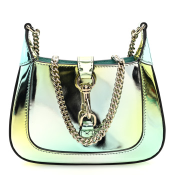 GUCCI Piuma Shade Lux Mirrored Calfskin Mini Jackie Notte Bag Glacial Yellow Silver
